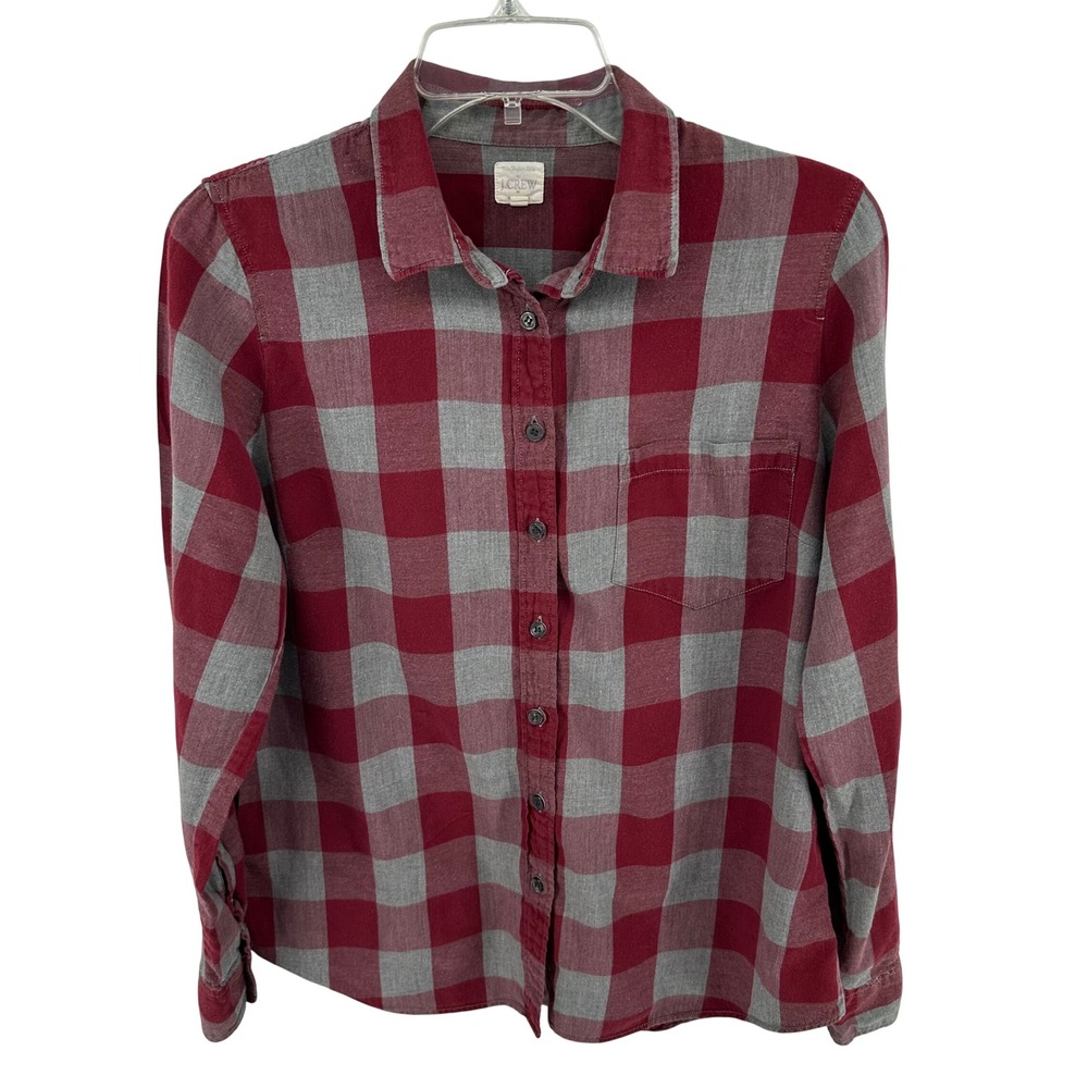 J. Crew The Perfect Shirt Womens Medium‎ Red Grey Buffalo Check Cotton Flannel